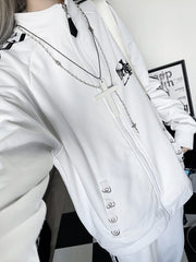 White Gothic Cross And Letter Print Sweatshirt Jacket