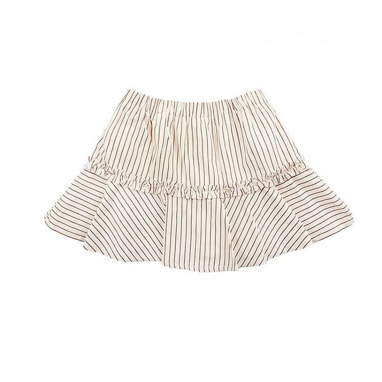 Ruffle Trim Brown Striped Skirt with Undies