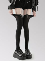 Gothic Style White/Black Metal Cross Suspender Stockings