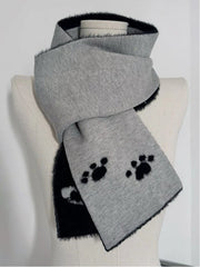 Reversible Black and Gray Scarf with Cat and Heart Patterns