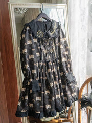 Black Sweet Lolita Dress with Cute Tiger Print and Ruffled Hem