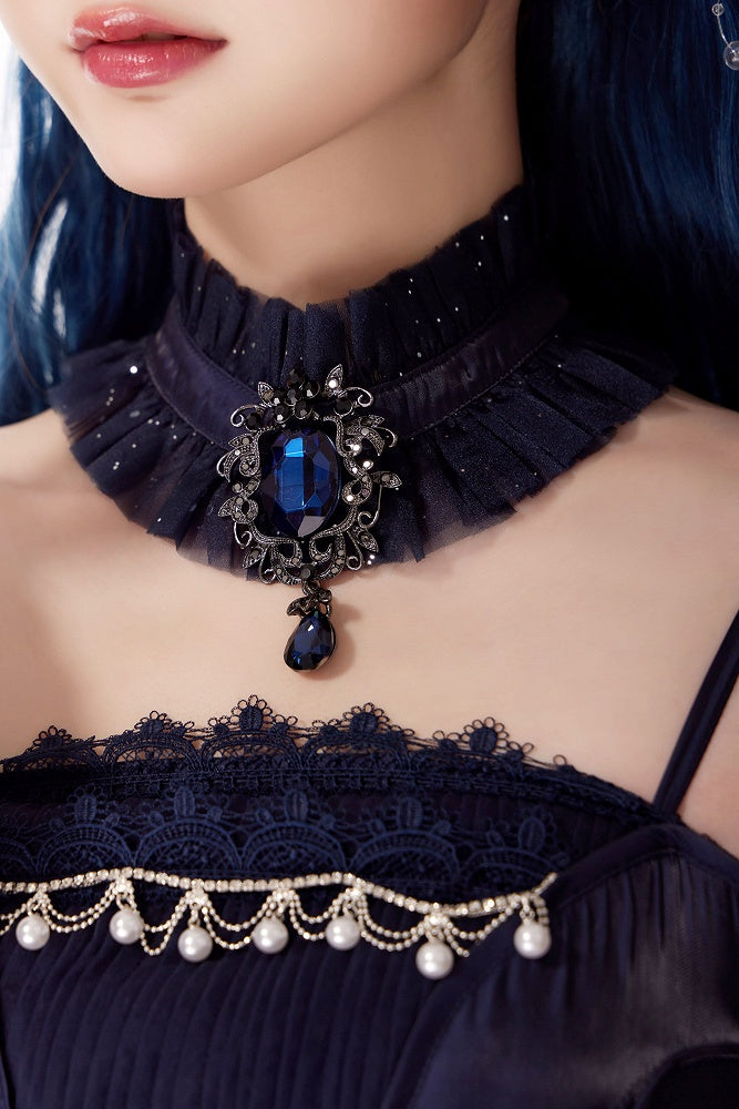 Shimmering Starry Night Choker Adorned with Artificial Gemstones