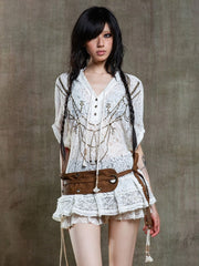 Vintage Punk Brown PU Belt with Metal Eyelets & Long Tie Straps