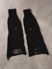 PU Buckles Gothic Black Distressed Holes Leg Warmers
