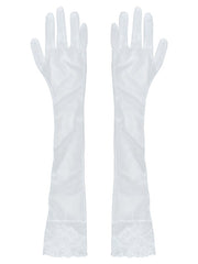 White/Black/Purple Lace Trim Gothic Punk Gloves