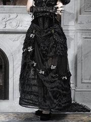 Black Goth Versatile Lace Patched Vintage Bustle Long Skirt