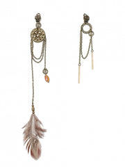 Steampunk Gear Design Feather Charms Ear Clips