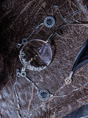 Steampunk Transparent Rhinestone Eyeglass And Black Feather Charm Chains