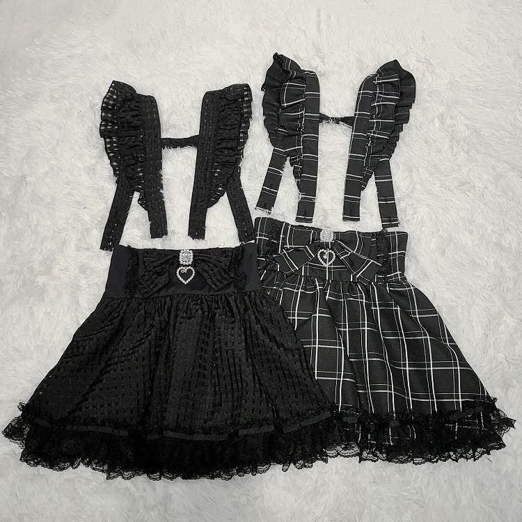 Jirai Kei Black / Plaid Overall Skirt High Waist with Detachable Shoulder Straps