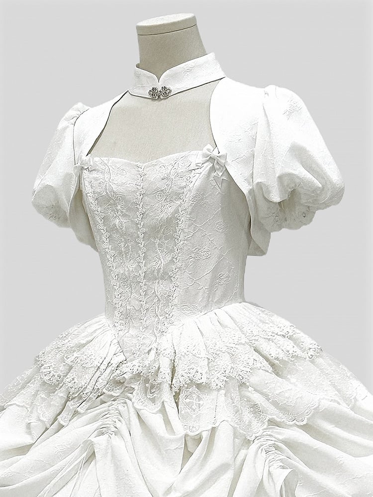 White Short Puff Sleeves Cropped Top