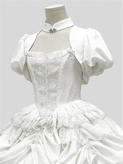 White Short Puff Sleeves Cropped Top