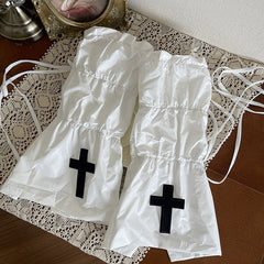 White Gothic Strap Design Leg Warmerswith Cross Decoration