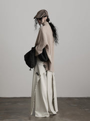 Urban Goth Apricot Asymmetrical Cut Frayed Striped Wide-Leg Pants
