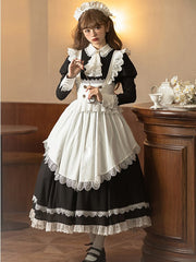 Long Version Black and White Elegant Juliette Sleeves Maid Lolita Dress