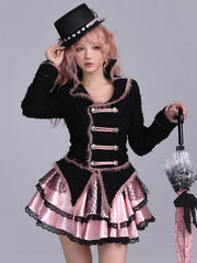 Hime Gyaru Black & Pink Tweed Double-Breasted Blazer
