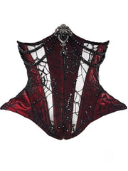Victorian Goth Spiderweb Lace Wine Red Vampire Boned Corset
