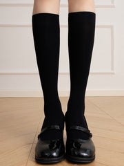 Milk White/White/Black Ribbed Trim JK Stockings