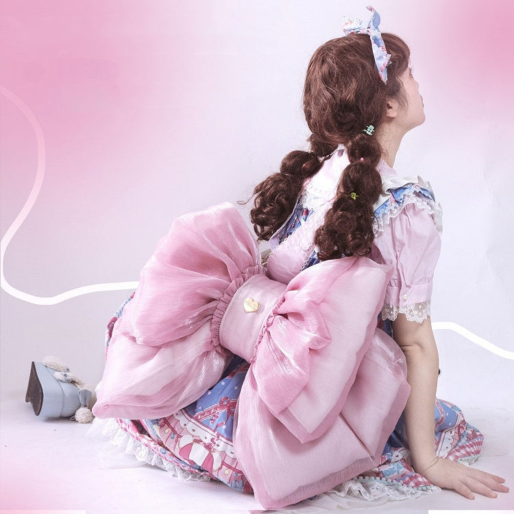 Peach Deep Pink Big Bow Backpack