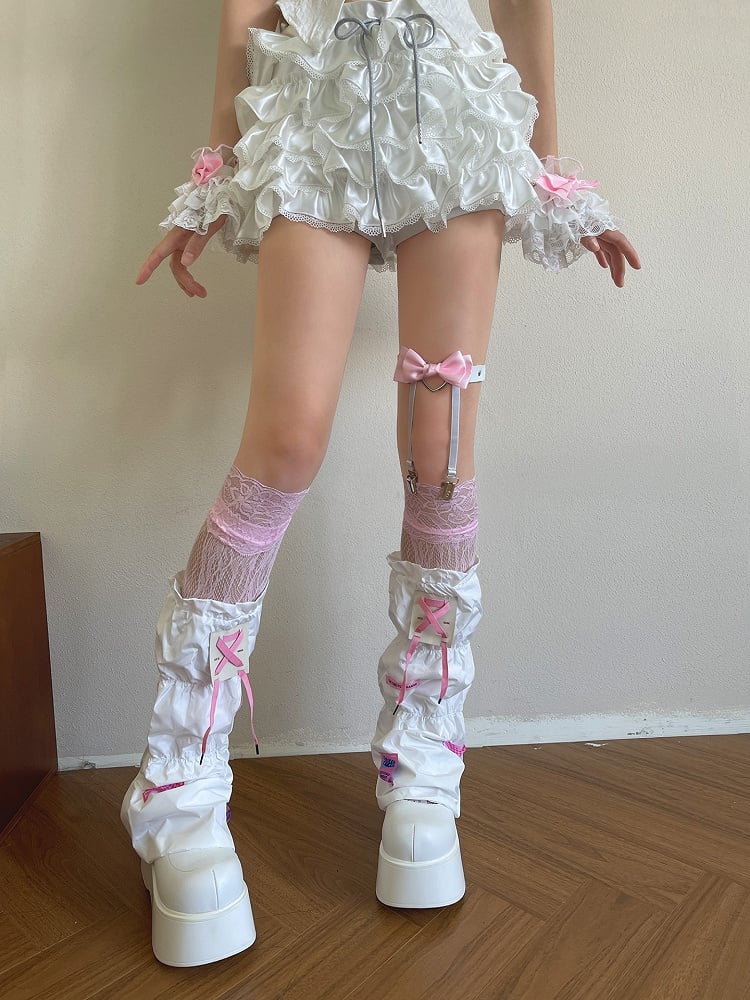 White Y 2 K Letter Patch Decorated Leg Warmerswith Straps