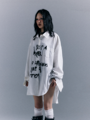 White Punk Graffiti Letter Print Striped Shirt