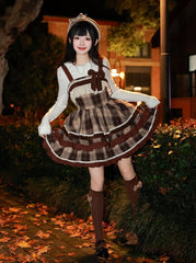 Brown Plaid Pattern Lolita Dress High Waist Autumnand Winter Lolita Jumper Skirt