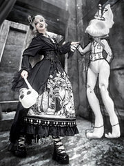 Plus Sizes Available Dark Gothic Lolita Full Set - Black Long Sleeves Shirt + Skirt + Corset Belt