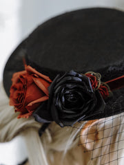 Handmade Wine Red Rose Decorated Steampunk Bronze Gear Brooch