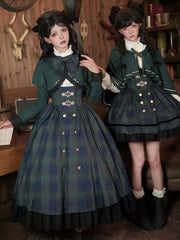 Green Preppy Style Lolita Set - Long Version Under Bust JSK + Shirt + Cropped Top