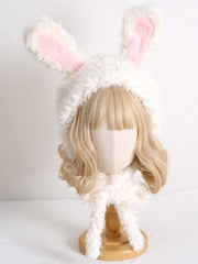 White / Pink / Black Cute Plush Bunny Ear Hat