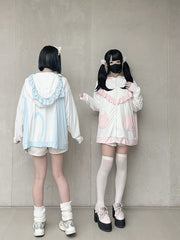 White & Pink Kitty Ear Sun Protection Hooded Jacket