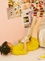 Pink/Red Rainbow Striped Pattern Cotton Socks