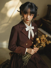 JK Uniform Brown Elegant Blazer with Dove Embroidery