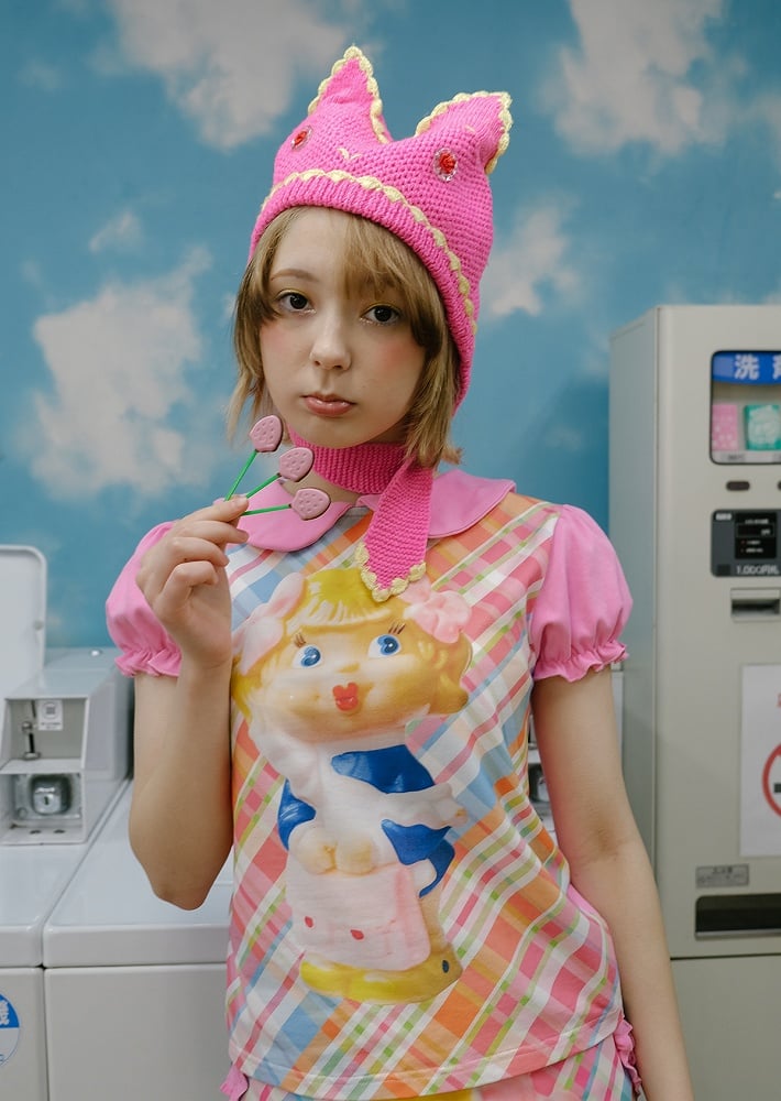 Pink Plaid Pattern and Girl Print T-shirt