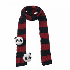 Red Striped  Pattern  Scarf with Panda Plushies