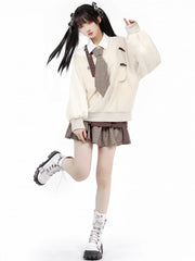 Knitted Sleeves Beige One Shoulder Sweatshirt