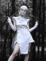 Silver Dragon Embroidery Cheongsam Style Goth Qipao Dress