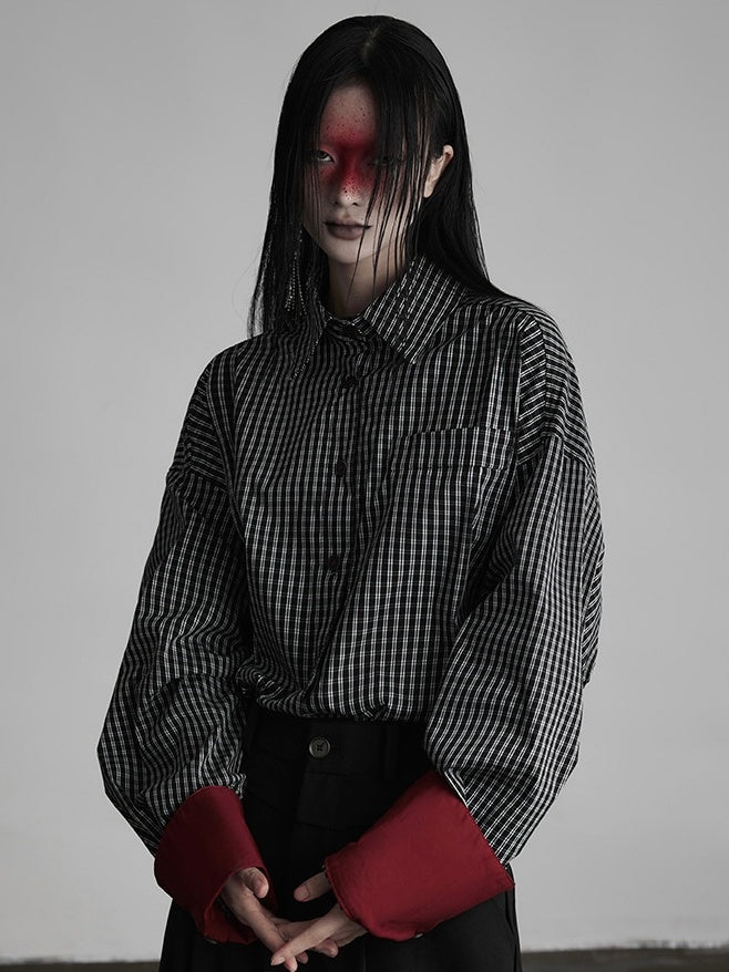 Urban Goth Black Plaid Shirt with Cuffed Sleeve Design