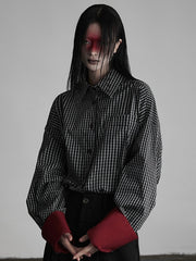 Urban Goth Black Plaid Shirt with Cuffed Sleeve Design