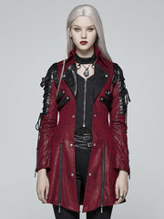Red Punk Rubberized Faux Leather Windbreaker