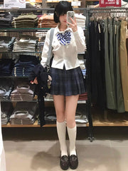 White Preppy Style Letter Embroidery JK Uniform Shirt