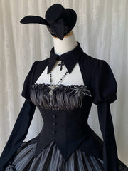 Black and Gray Fake Two-piece Design Bolero Top Dark Gothic Lolita Striped Dress