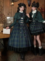 Green Preppy Style Lolita Set - Long Version Under Bust JSK + Shirt + Cropped Top