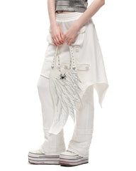 White Rhinestone and Stud Details Angel Wing PU Shoulder Bag