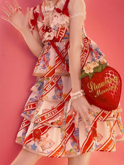 Strawberry PU Bag with Adjustable Strap & Floral Accents