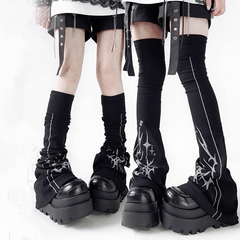 Y2K Print Black Over-the-Knee Flared Leg Warmers