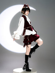 Wine Red Ouji Fashion Velvet Knickerbockers Shorts