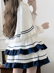 White and Blue Lace Trim Sailor Collar Cape