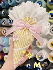 Yellow Striped Pastry Piping Bag-Shaped Lolita Brooch with Lace Ruffles and Bowknots