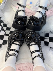 Y2K Black Bow at Top Stud Detail Platforms