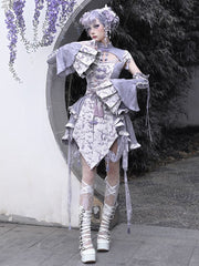 Purple Cheongsam Collar Short Sleeves Top Tassel Charm Decorated